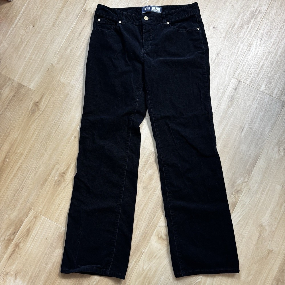 Izod Just Right Bootcut Pants Womens Size 10 Black Corduroy Dark Academia Jeans